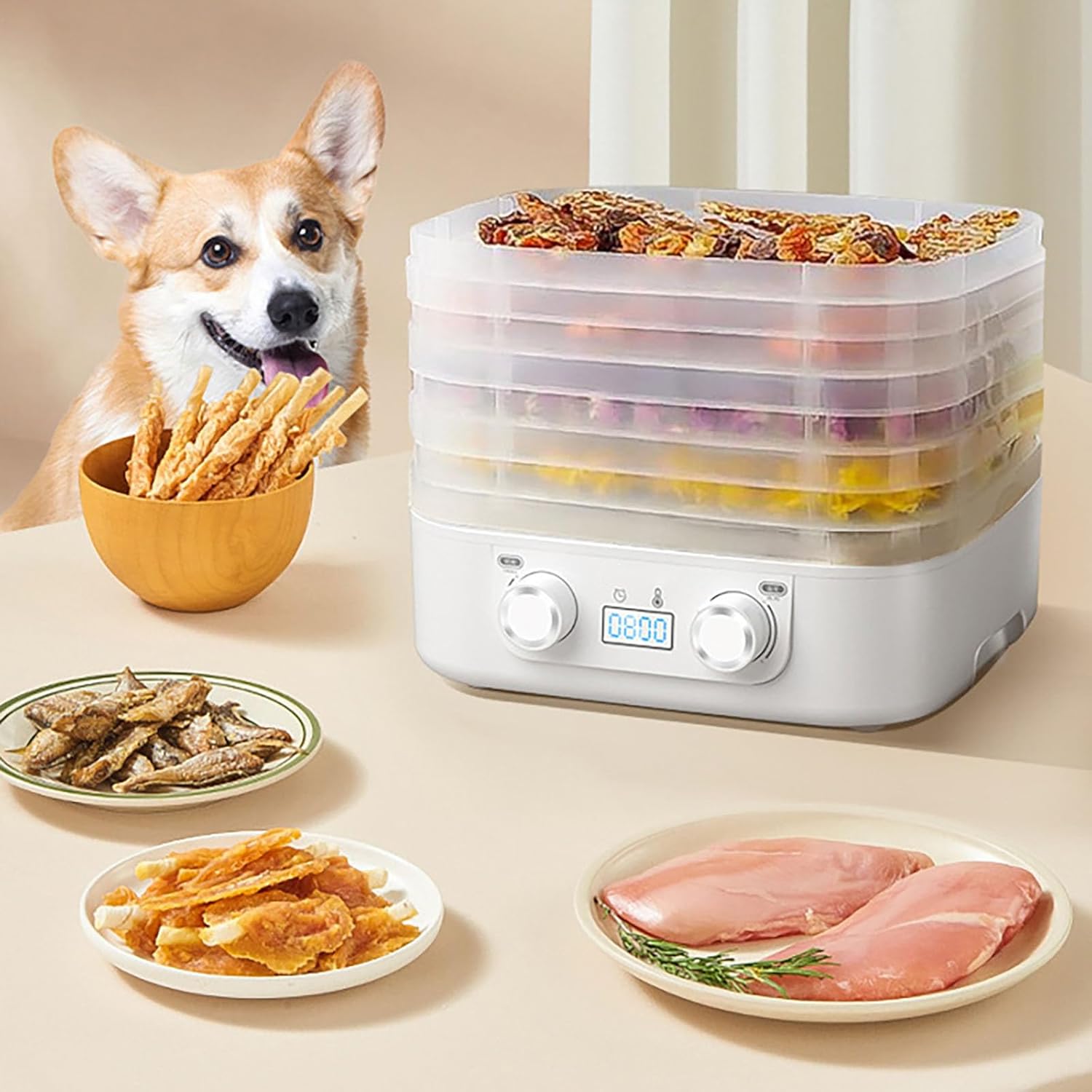 Food Dryer Machine for Home, 2025 New Digital Dryer,Food Dehydrator and Dried Machines with 5 Trays, Digital Adjustable Timer (White)