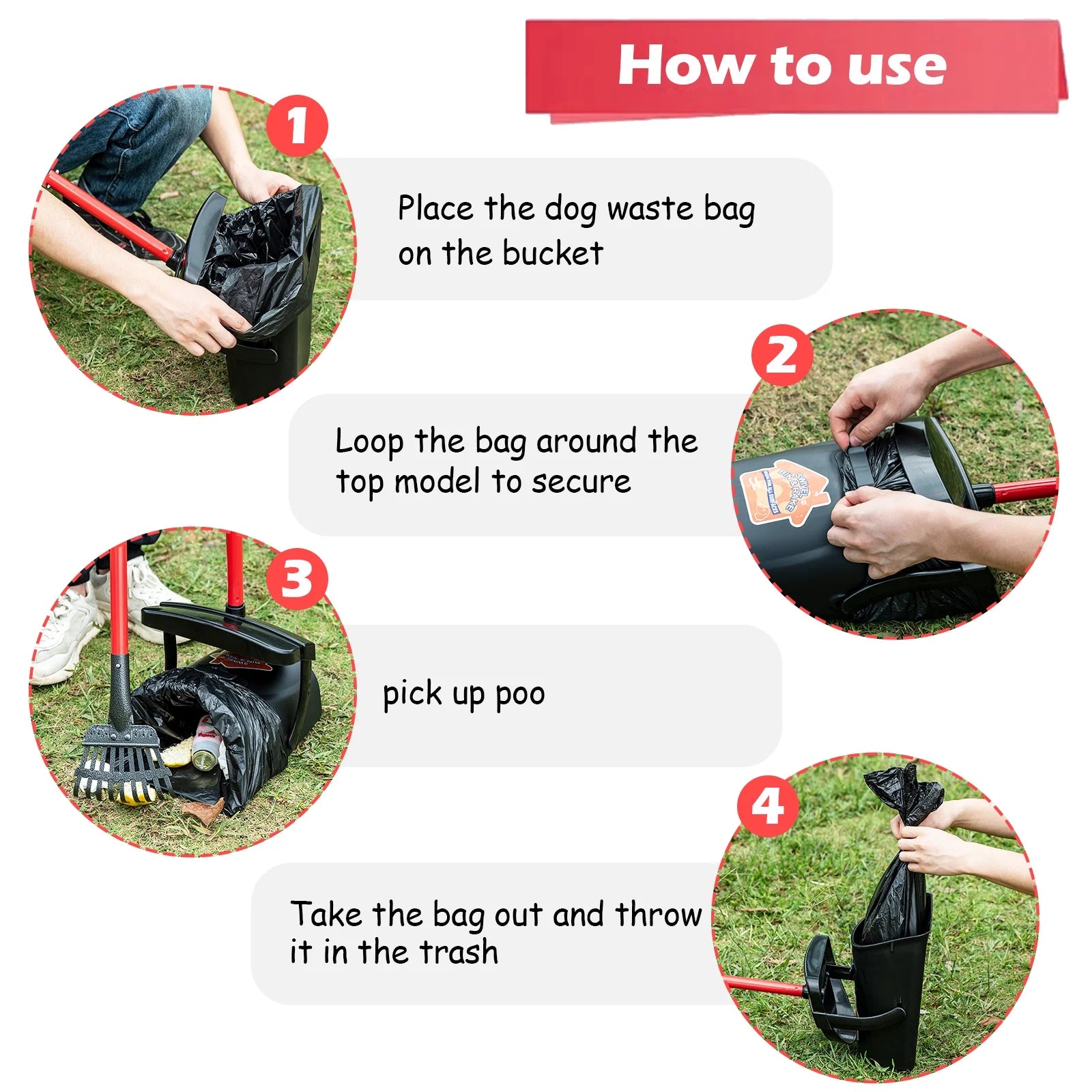 Pooper Scooper Large Swivel Bin & Rake for Large & Small Dogs Non-Breakable Dog Poop Scooper with 20 Waste Bags Easy to Clean Pet Waste Use on Grass, Dirt or Gravel - Pet Supplies