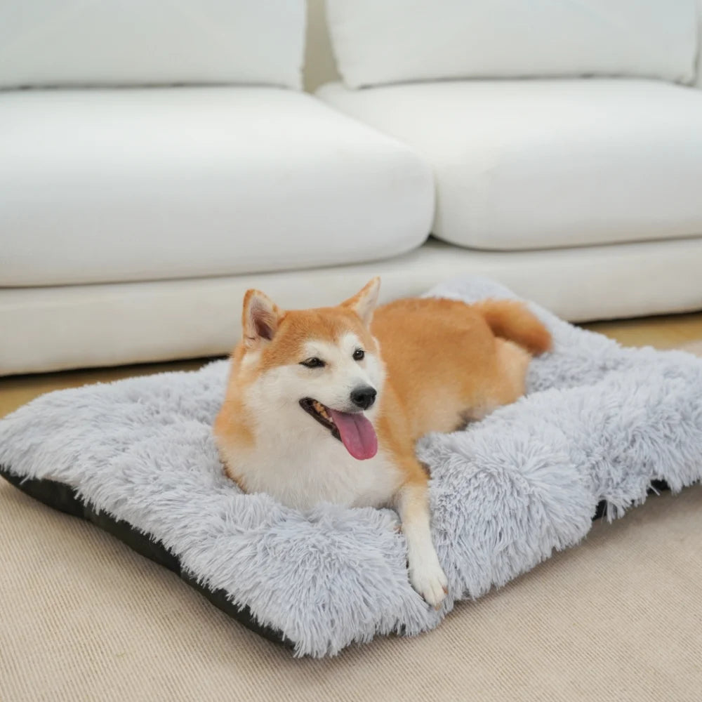 Large Dog Bed, Plush Dog Cage Bed Fluffy, Washable Dog Mat with Non-Slip Bottom for Large and Medium Dogs,35 X 23 Inch