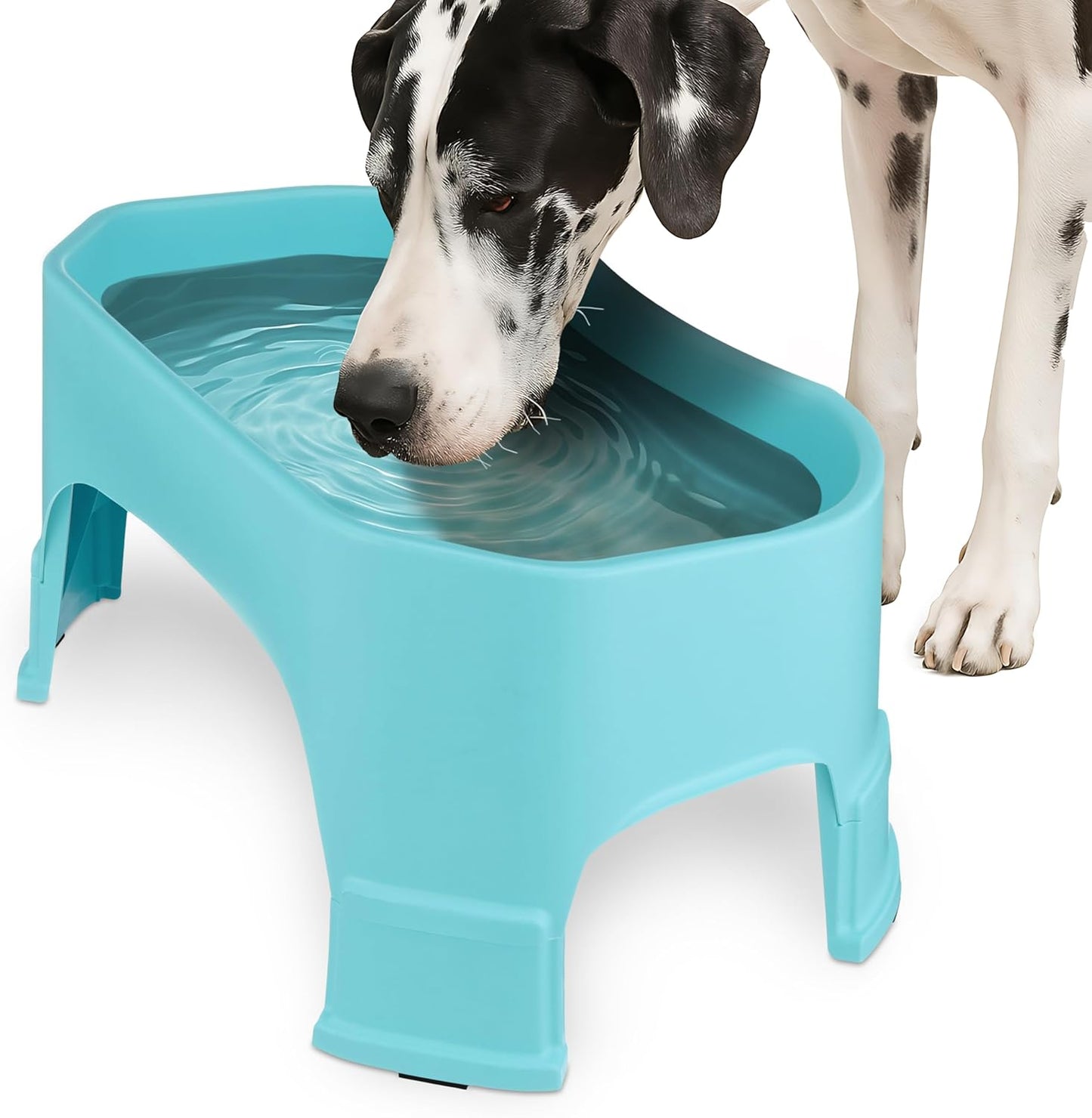 Extra Large Water Bowl for Dogs, Raised Outdoor Dog Water Bowl (2.25 Gallon XL Capacity), Big Trough Style Food Dish for Indoors or Outside, No Spill Large Dog Bowls, Aquamarine