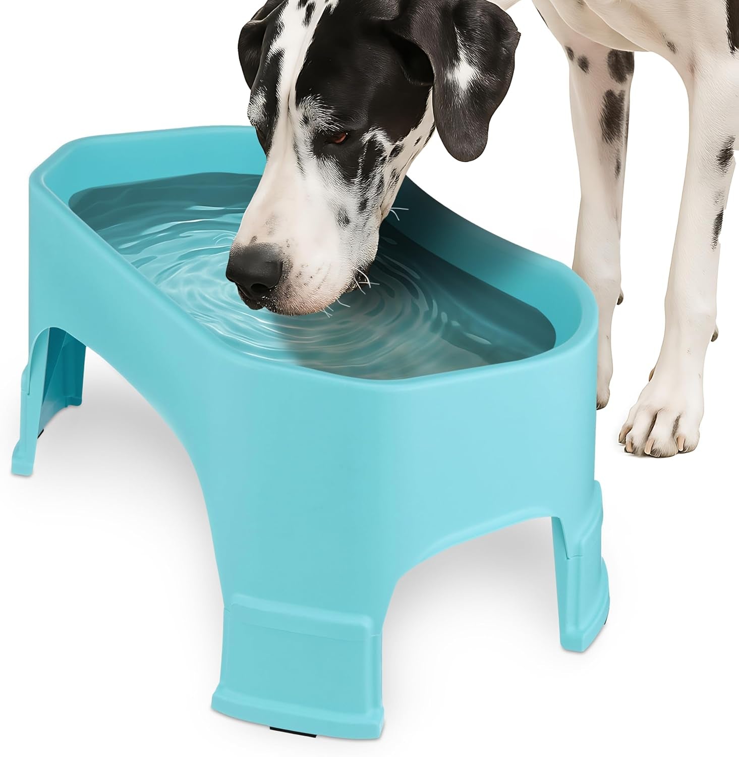 Extra Large Water Bowl for Dogs, Raised Outdoor Dog Water Bowl (2.25 Gallon XL Capacity), Big Trough Style Food Dish for Indoors or Outside, No Spill Large Dog Bowls, Aquamarine
