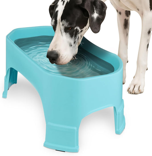 Extra Large Water Bowl for Dogs, Raised Outdoor Dog Water Bowl (2.25 Gallon XL Capacity), Big Trough Style Food Dish for Indoors or Outside, No Spill Large Dog Bowls, Aquamarine