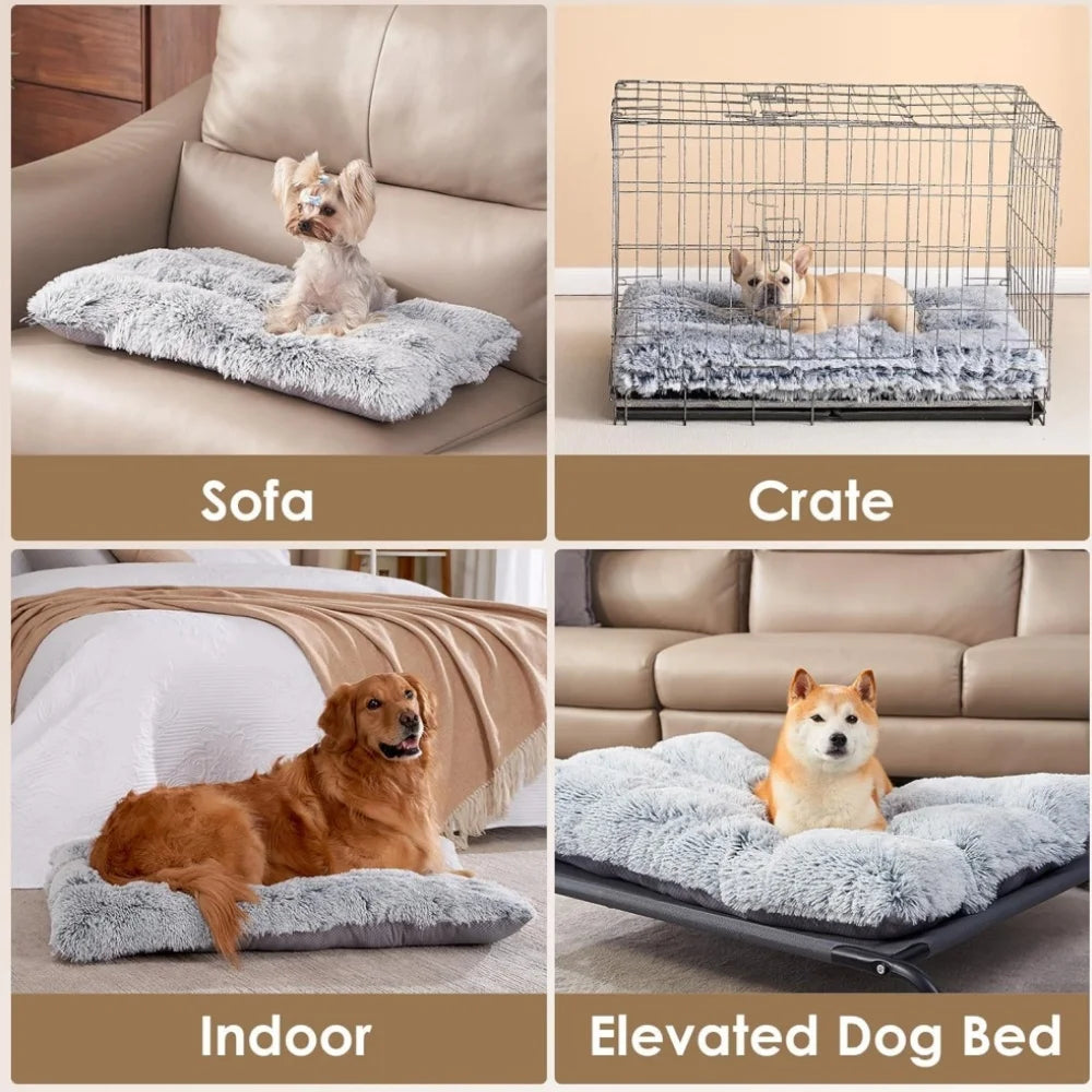 Large Dog Bed, Plush Dog Cage Bed Fluffy, Washable Dog Mat with Non-Slip Bottom for Large and Medium Dogs,35 X 23 Inch