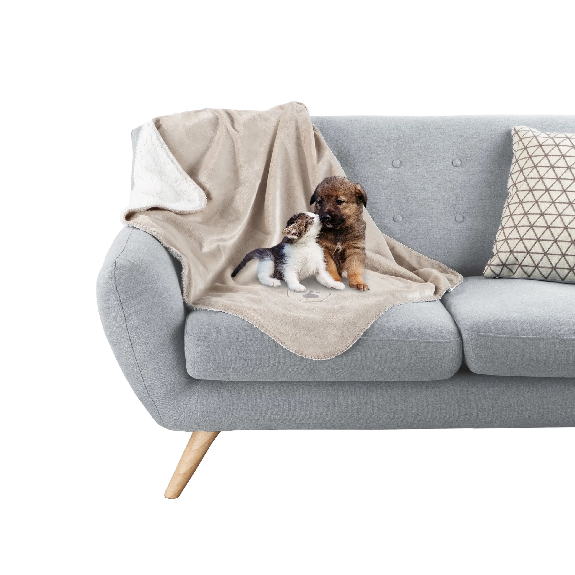 30X40-Inch Reversible Sherpa Fleece Waterproof Dog Blanket (Tan)