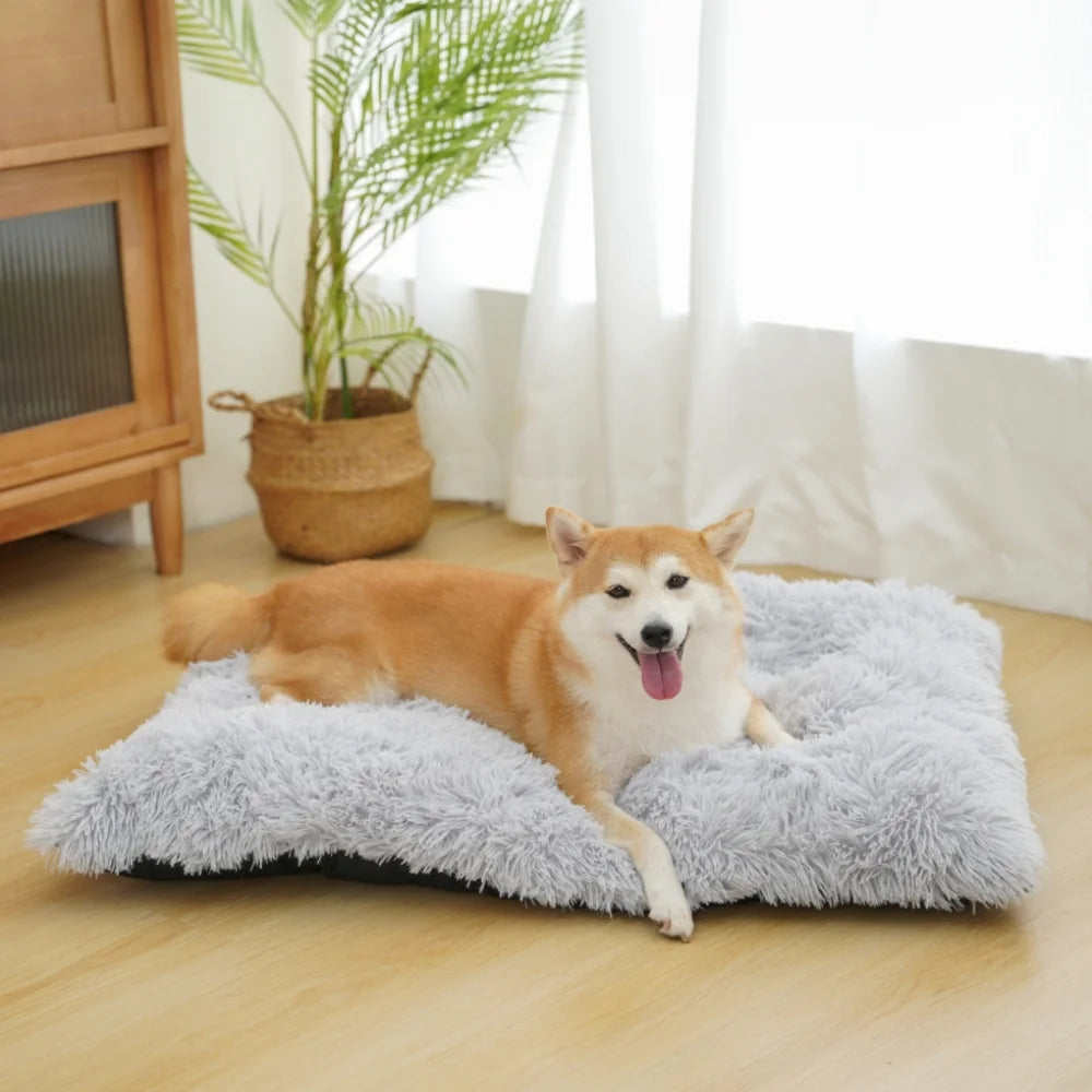 Large Dog Bed, Plush Dog Cage Bed Fluffy, Washable Dog Mat with Non-Slip Bottom for Large and Medium Dogs,35 X 23 Inch