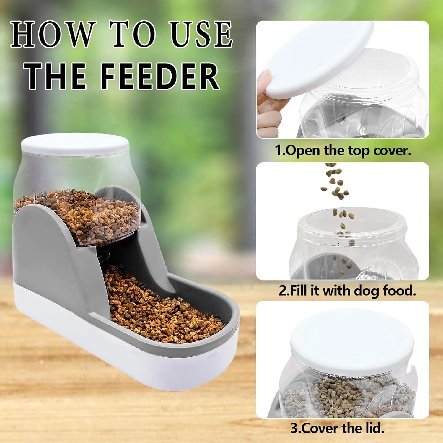 Automatic Dog Food Feeder Gravity Cat Food Dispenser Large Capacity Pet Self Feeding Station Bowl Dish for Small and Medium Dogs Cats，1 Gallon，Grey