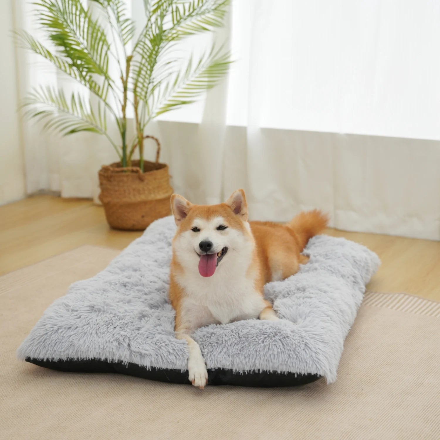Large Dog Bed, Plush Dog Cage Bed Fluffy, Washable Dog Mat with Non-Slip Bottom for Large and Medium Dogs,35 X 23 Inch