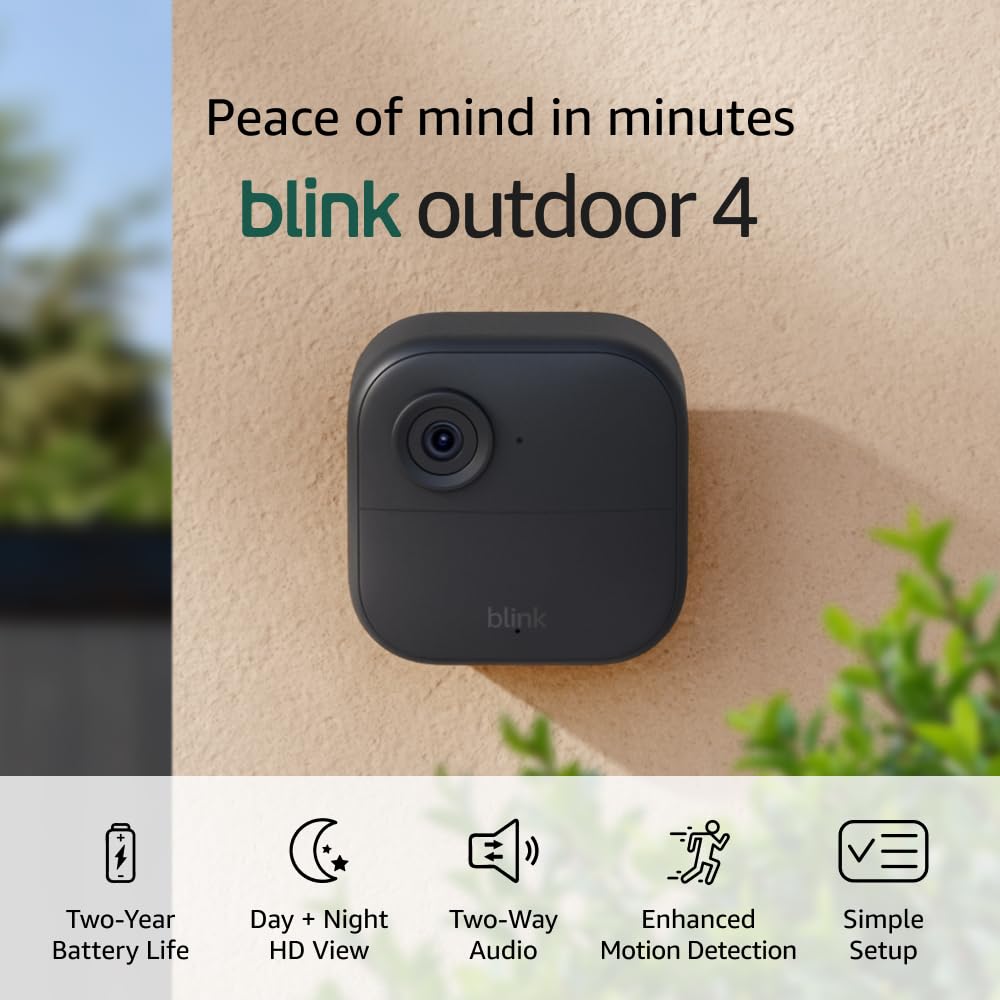 Outdoor 4 (Newest Model) – Wireless Smart Security Camera, Two-Year Battery Life, 1080P HD Day and Infrared Night Live View, Two-Way Talk. Sync Module Core Included – 3 Camera System
