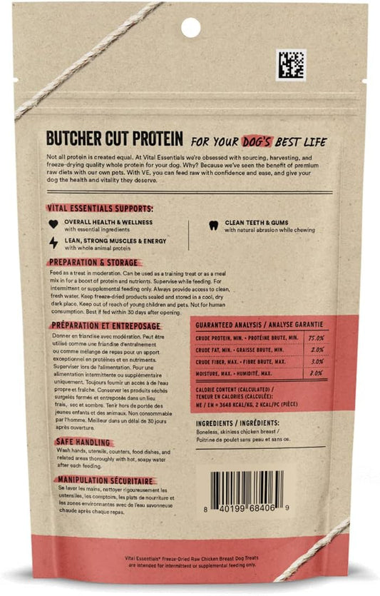 Chicken Breast Dog Treats, 2.1 Oz | Freeze-Dried Raw | Single Ingredient | Premium Quality High Protein Training Treats | Grain Free, Gluten Free, Filler Free