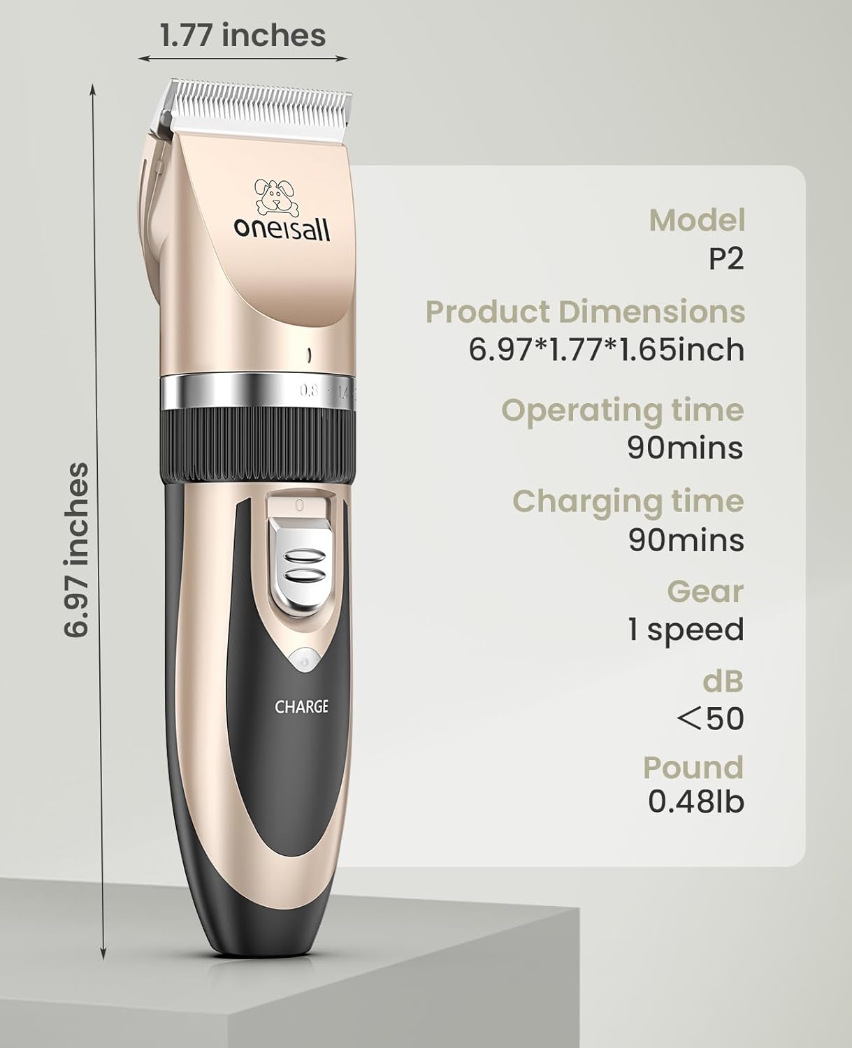 Dog Clipper Low Noise, Dog Grooming Kit with Rechargeable, Dog Shaver Cordless Electric Quiet Hair Clipper Set for Dog Cats Pets（Gold）