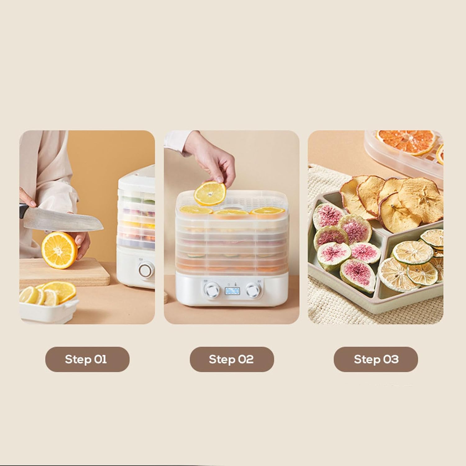 Food Dryer Machine for Home, 2025 New Digital Dryer,Food Dehydrator and Dried Machines with 5 Trays, Digital Adjustable Timer (White)