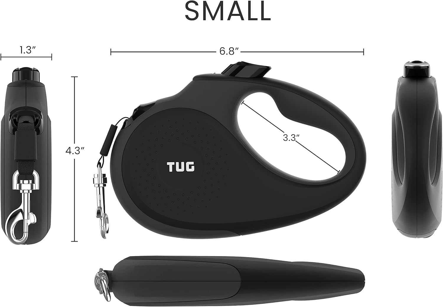 360° Tangle-Free Retractable Dog Leash with Anti-Slip Handle | 16 Ft Strong Nylon Tape | One-Handed Brake, Pause, Lock (Small, Black/Grey)