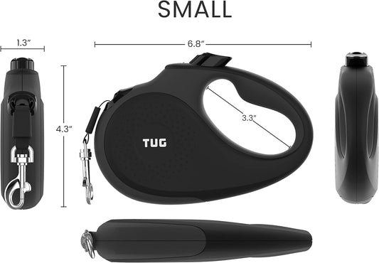 360° Tangle-Free Retractable Dog Leash with Anti-Slip Handle | 16 Ft Strong Nylon Tape | One-Handed Brake, Pause, Lock (Small, Black/Grey)
