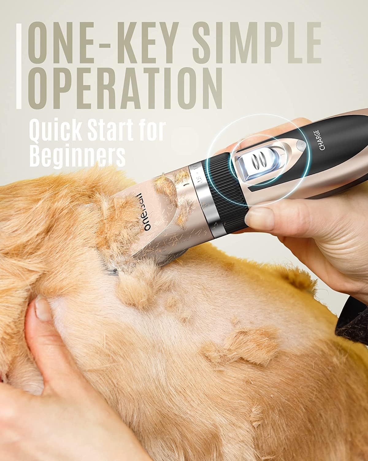 Dog Clipper Low Noise, Dog Grooming Kit with Rechargeable, Dog Shaver Cordless Electric Quiet Hair Clipper Set for Dog Cats Pets（Gold）
