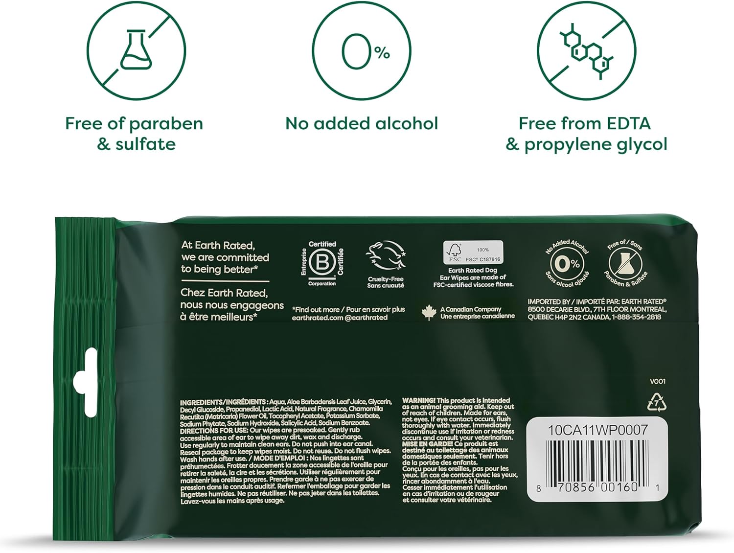 Vet-Developed Pet Ear Wipes, Hypoallergenic Cleaner for Dogs & Cats Ears to Remove Dirt and Wax Build Up, Wild Oat Scent, 70 Count
