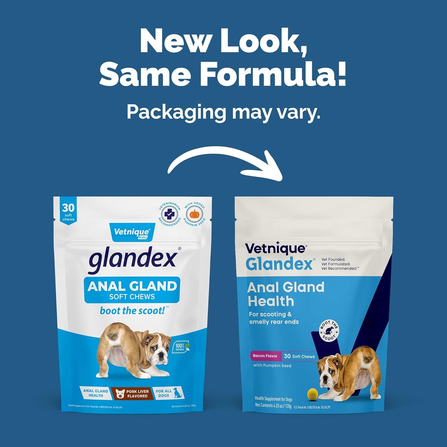 Labs Glandex Anal Gland Soft Chew Treats with Pumpkin for Dogs Digestive Enzymes, Probiotics Fiber Supplement for Dogs Boot the Scoot (Bacon/Pork Chews, 30 Count)