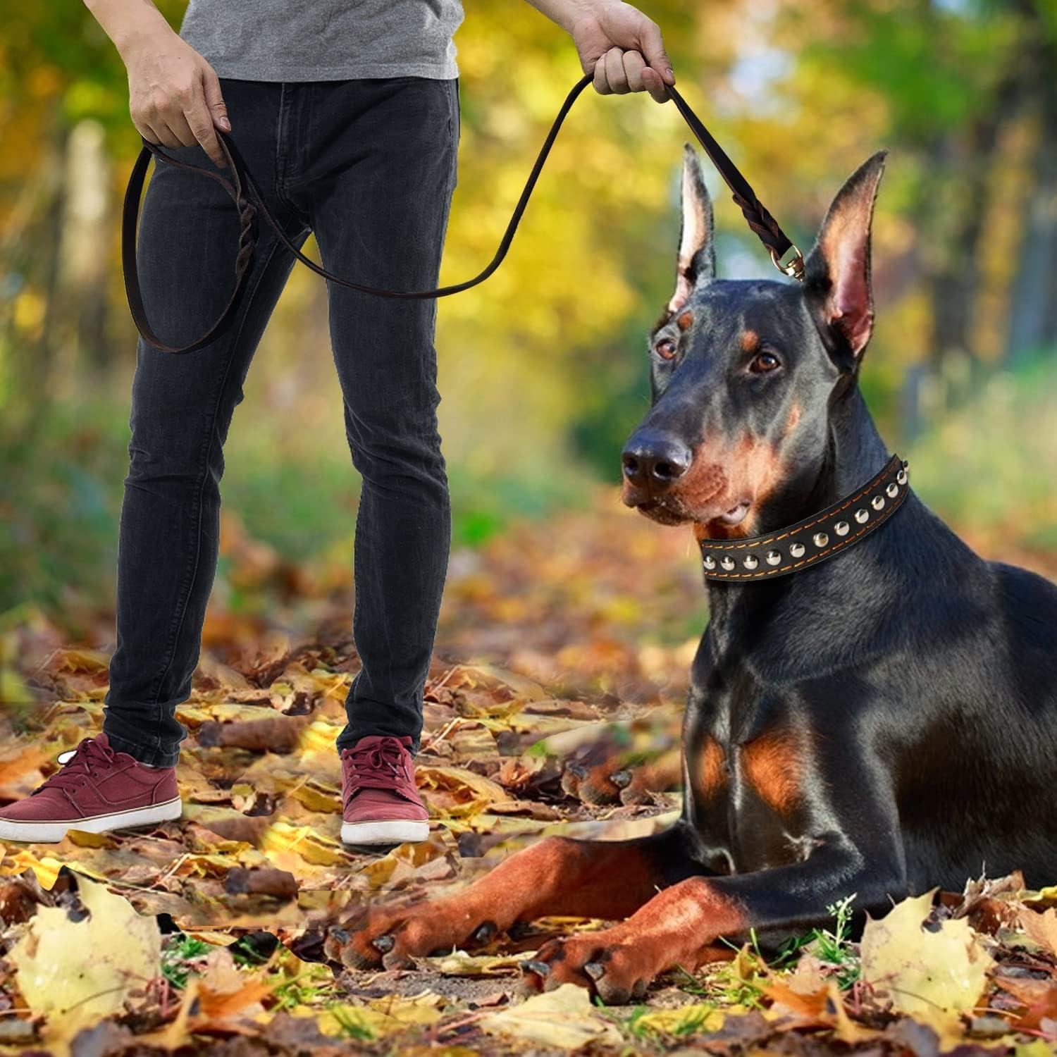 Leather Dog Leash 6Ft X 3/4 Inch, Heavy Duty Genuine Leather Braided Dog Training Leash, Soft and Strong Pet Lead for Large, Medium, Small Dogs