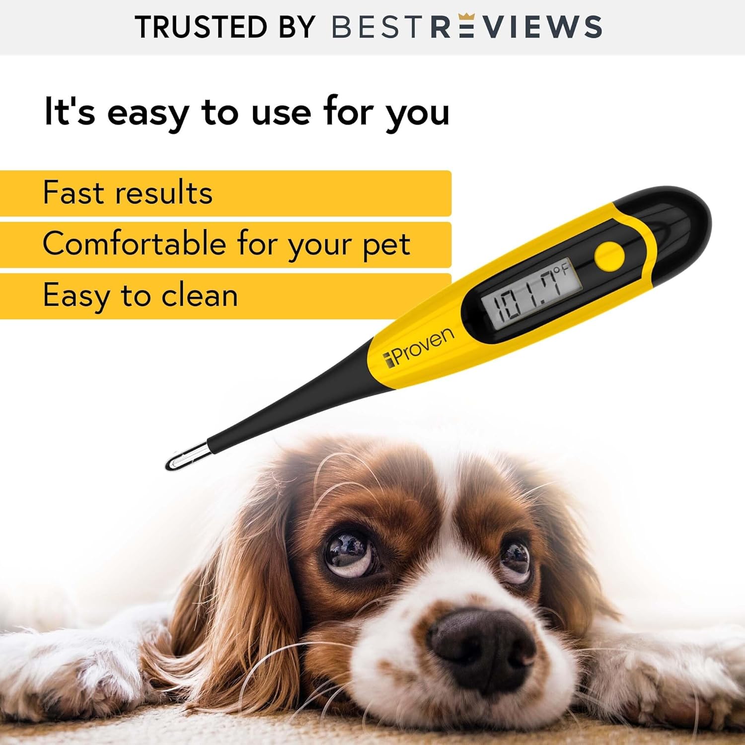 Iproven Dog & Cat Thermometer for Accurate Fever Detection, Comfortable Flexible Tip, Waterproof Pet Thermometer, Fast Readings in 20 Sec, Whelping and Veterinary Supply, DTK-117Y