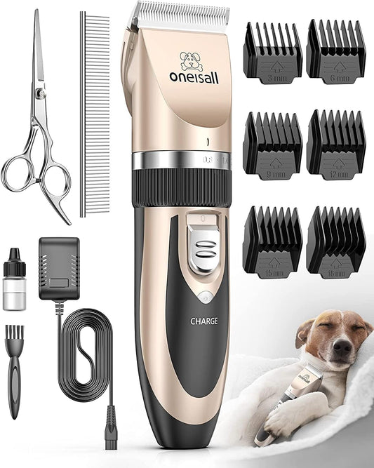 Dog Clipper Low Noise, Dog Grooming Kit with Rechargeable, Dog Shaver Cordless Electric Quiet Hair Clipper Set for Dog Cats Pets（Gold）