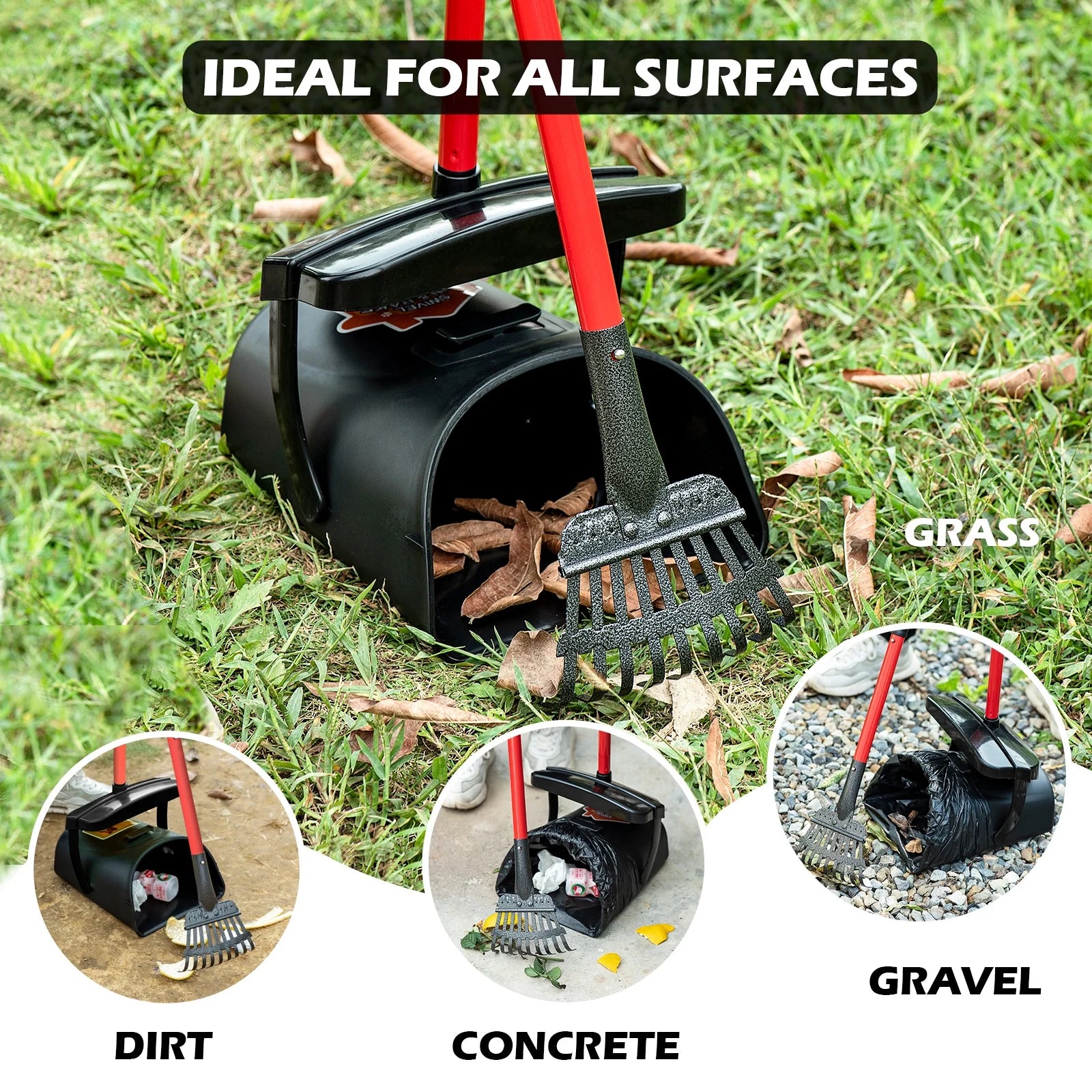 Pooper Scooper Large Swivel Bin & Rake for Large & Small Dogs Non-Breakable Dog Poop Scooper with 20 Waste Bags Easy to Clean Pet Waste Use on Grass, Dirt or Gravel - Pet Supplies