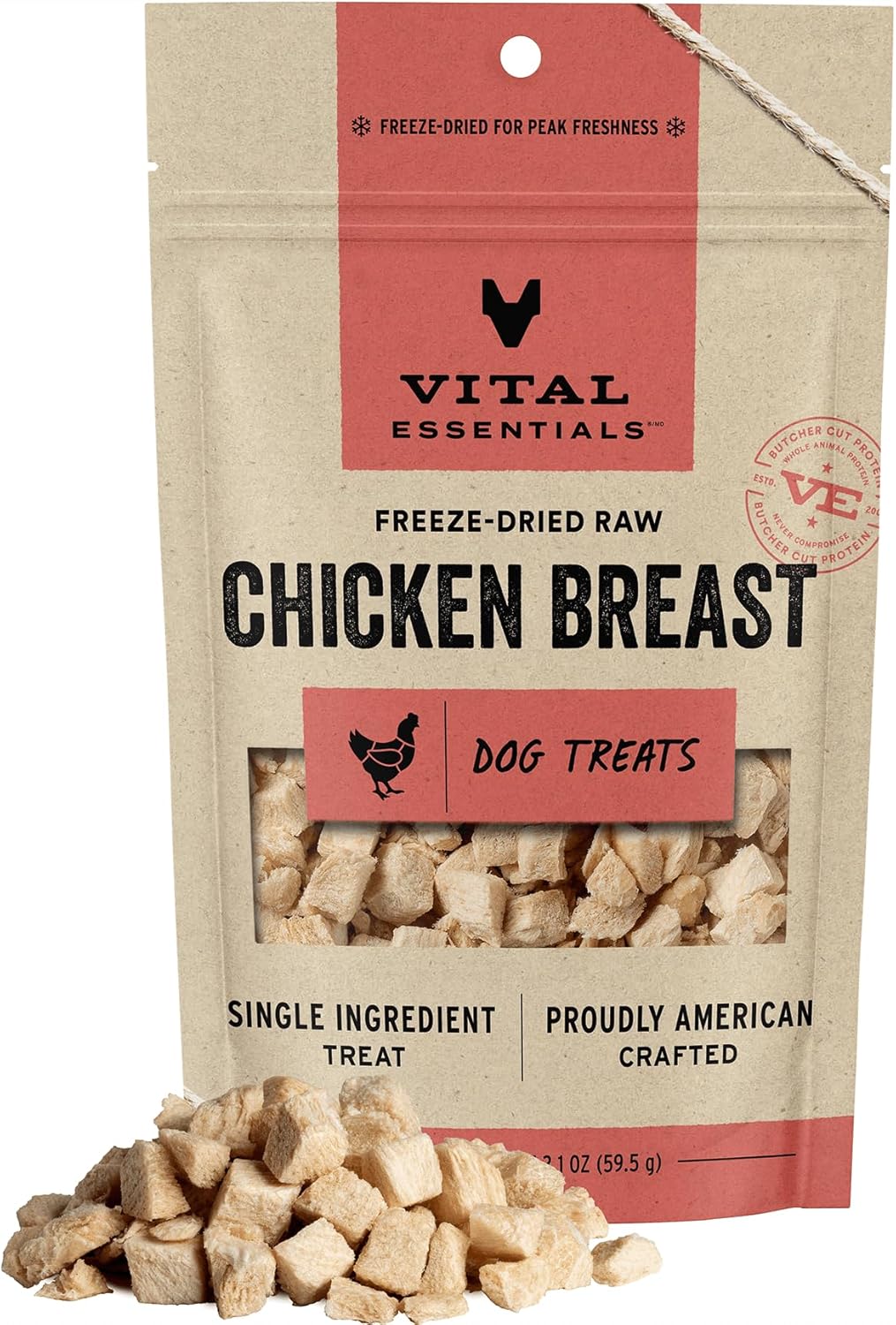 Chicken Breast Dog Treats, 2.1 Oz | Freeze-Dried Raw | Single Ingredient | Premium Quality High Protein Training Treats | Grain Free, Gluten Free, Filler Free