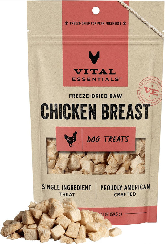 Chicken Breast Dog Treats, 2.1 Oz | Freeze-Dried Raw | Single Ingredient | Premium Quality High Protein Training Treats | Grain Free, Gluten Free, Filler Free