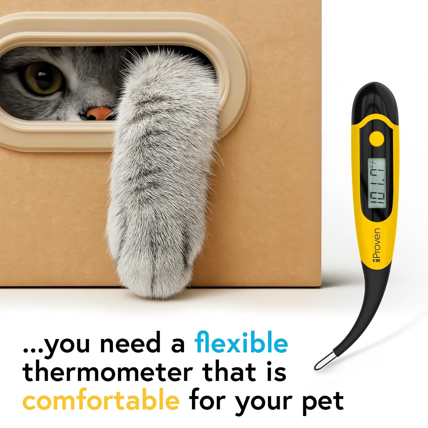 Iproven Dog & Cat Thermometer for Accurate Fever Detection, Comfortable Flexible Tip, Waterproof Pet Thermometer, Fast Readings in 20 Sec, Whelping and Veterinary Supply, DTK-117Y