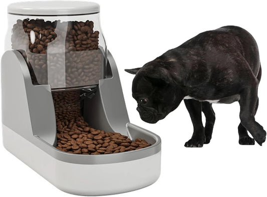 Automatic Dog Food Feeder Gravity Cat Food Dispenser Large Capacity Pet Self Feeding Station Bowl Dish for Small and Medium Dogs Cats，1 Gallon，Grey