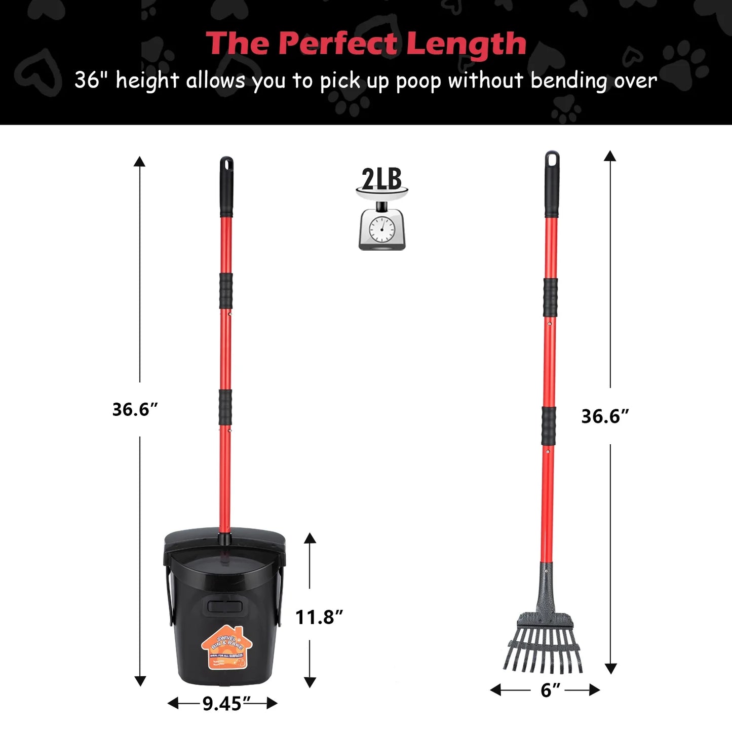 Pooper Scooper Large Swivel Bin & Rake for Large & Small Dogs Non-Breakable Dog Poop Scooper with 20 Waste Bags Easy to Clean Pet Waste Use on Grass, Dirt or Gravel - Pet Supplies