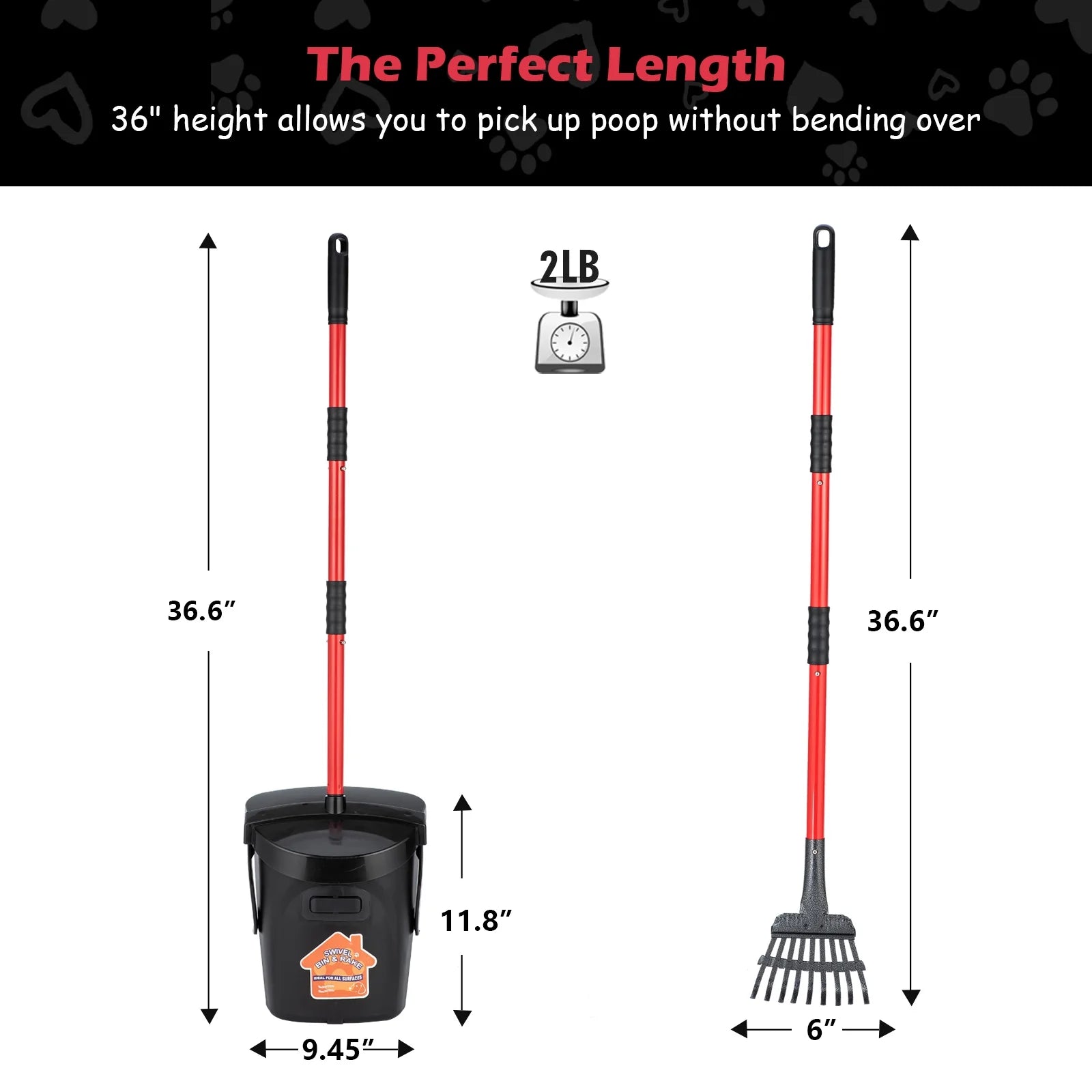 Pooper Scooper Large Swivel Bin & Rake for Large & Small Dogs Non-Breakable Dog Poop Scooper with 20 Waste Bags Easy to Clean Pet Waste Use on Grass, Dirt or Gravel - Pet Supplies