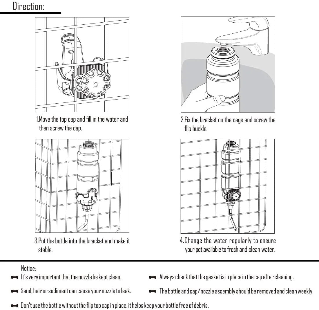 Dog Water Bottle Dispenser for Cage Crate Kennel Auto