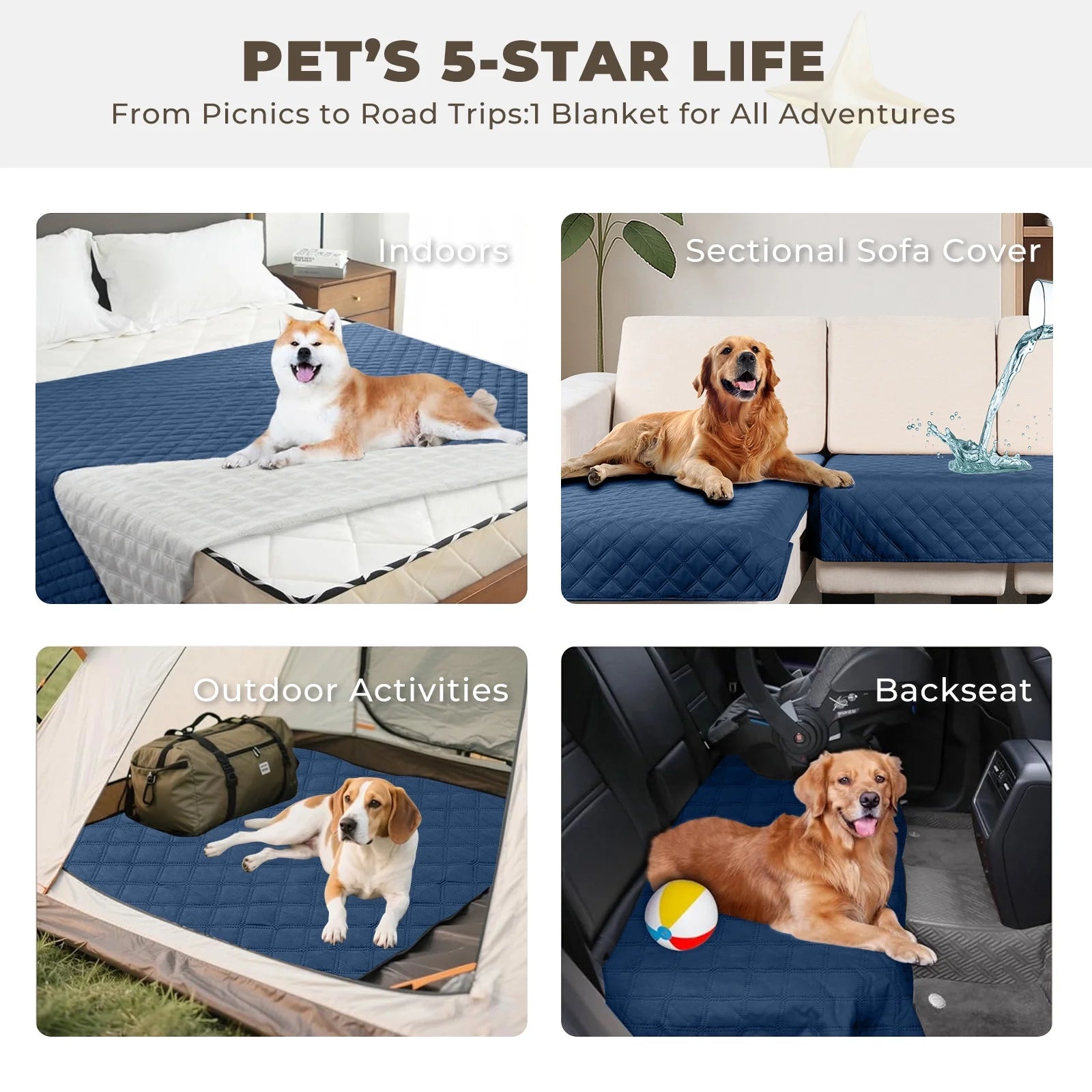 100% Double-Sided Waterproof Dog Bed Cover Pet Blanket Sofa Couch Furniture Protector for Kids Children Dog Cat, 52''X82'' Blue