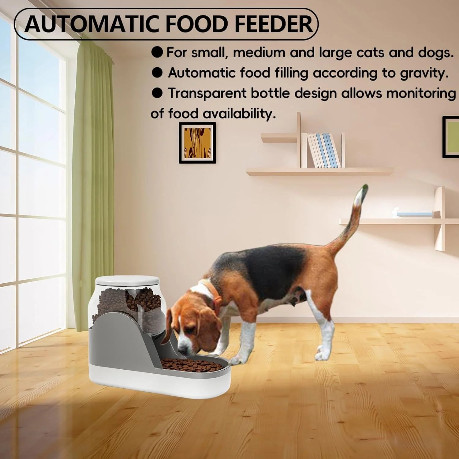 Automatic Dog Food Feeder Gravity Cat Food Dispenser Large Capacity Pet Self Feeding Station Bowl Dish for Small and Medium Dogs Cats，1 Gallon，Grey