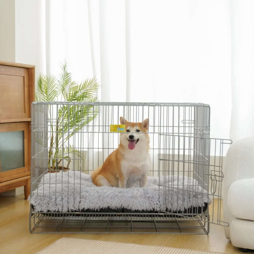 Large Dog Bed, Plush Dog Cage Bed Fluffy, Washable Dog Mat with Non-Slip Bottom for Large and Medium Dogs,35 X 23 Inch