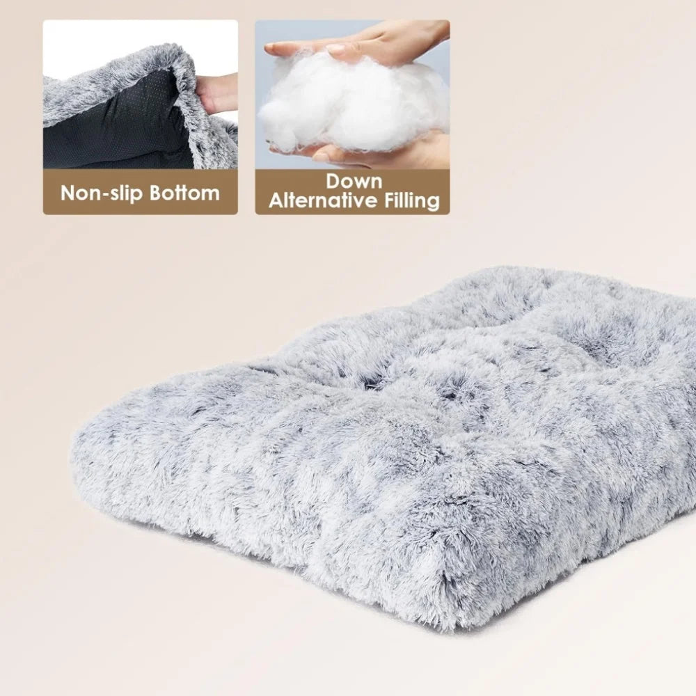 Large Dog Bed, Plush Dog Cage Bed Fluffy, Washable Dog Mat with Non-Slip Bottom for Large and Medium Dogs,35 X 23 Inch