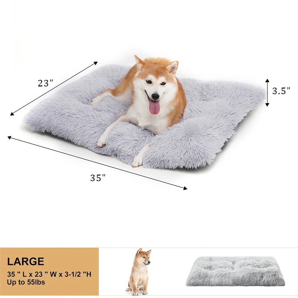 Large Dog Bed, Plush Dog Cage Bed Fluffy, Washable Dog Mat with Non-Slip Bottom for Large and Medium Dogs,35 X 23 Inch