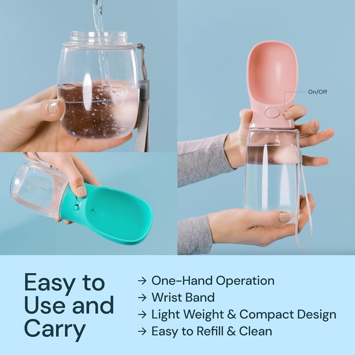 Leak Proof Portable Dog Travel Bottle with Bowl - 19 Oz, Blue - Portable Dog Water Bowl Dispenser - Food Grade Plastic - Pet Water Bottle